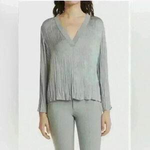NWT Vince Gray Vneck Pleated Blouse